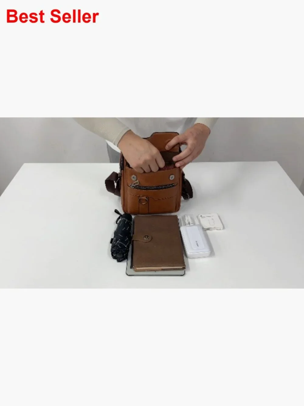 Leather Sling Bag Messenger Bag Crossbody with Multiple Pockets Business Outdoor
